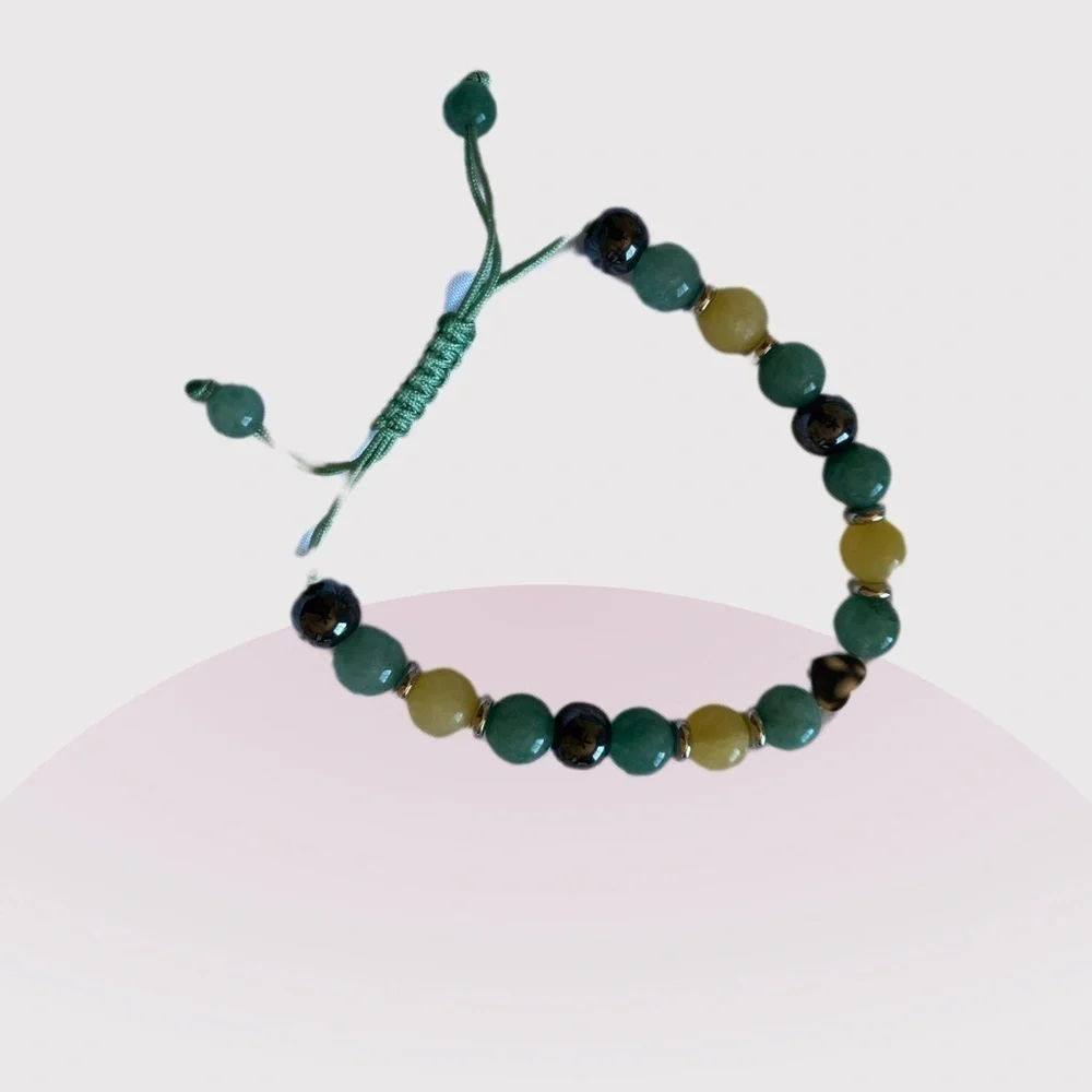 Green and Yellow Jade Beaded Bracelet fits up to 8” inches